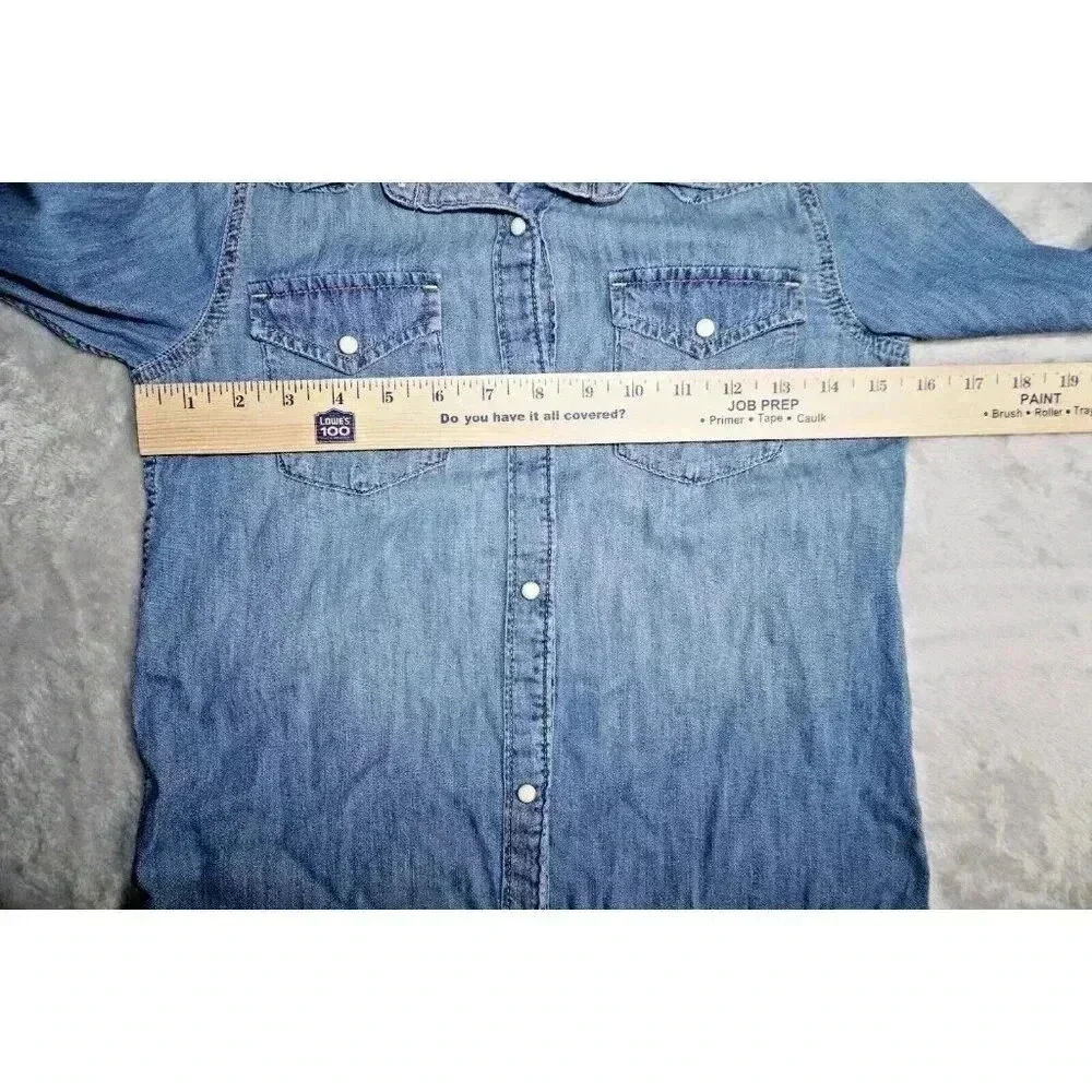 GAP Kids Denim Shirt Dress Girls Sz L (10) Pearl Snap Front Jean Long Sleeves